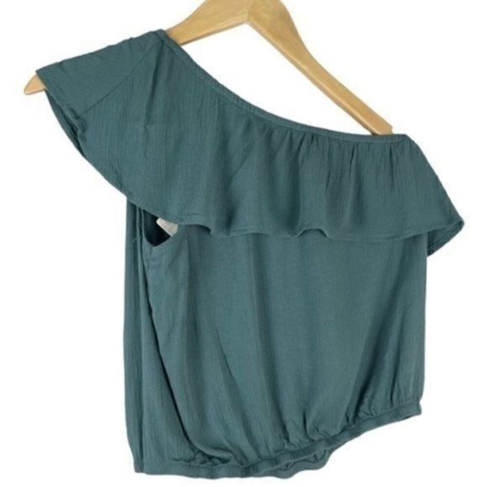 Hippie Rose Teal Green One Shoulder Crop Top Small